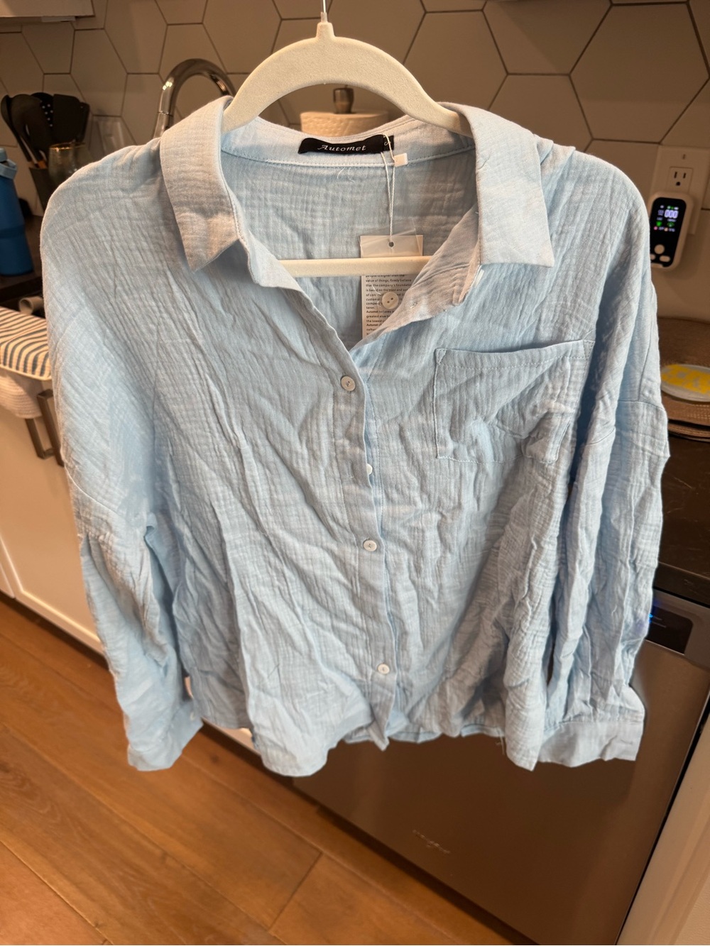 NWT Light Blue Crinkle Button-Up Shirt